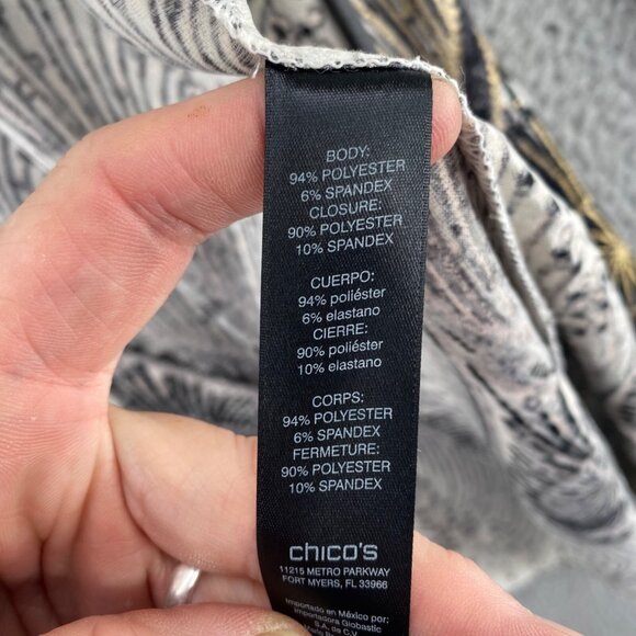 Chicos Jacket Womens 2 US Large Ivory Gold Travelers Foiled Peacock 3/4 Sleeves - Picture 6 of 10